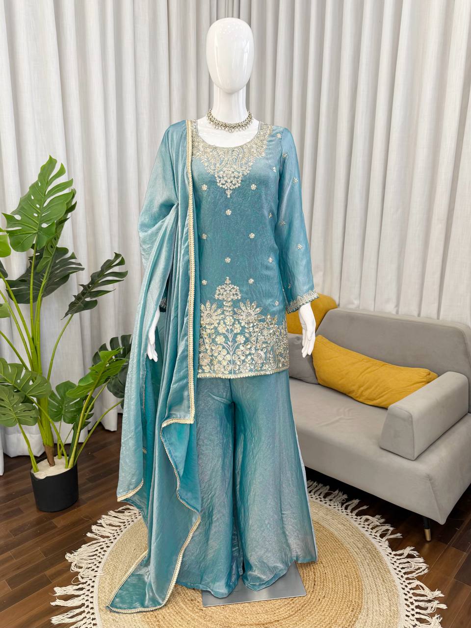 Silk Plazo Set with Designer Dupatta
