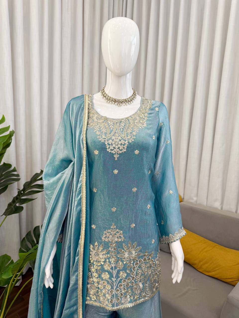 Silk Plazo Set with Designer Dupatta